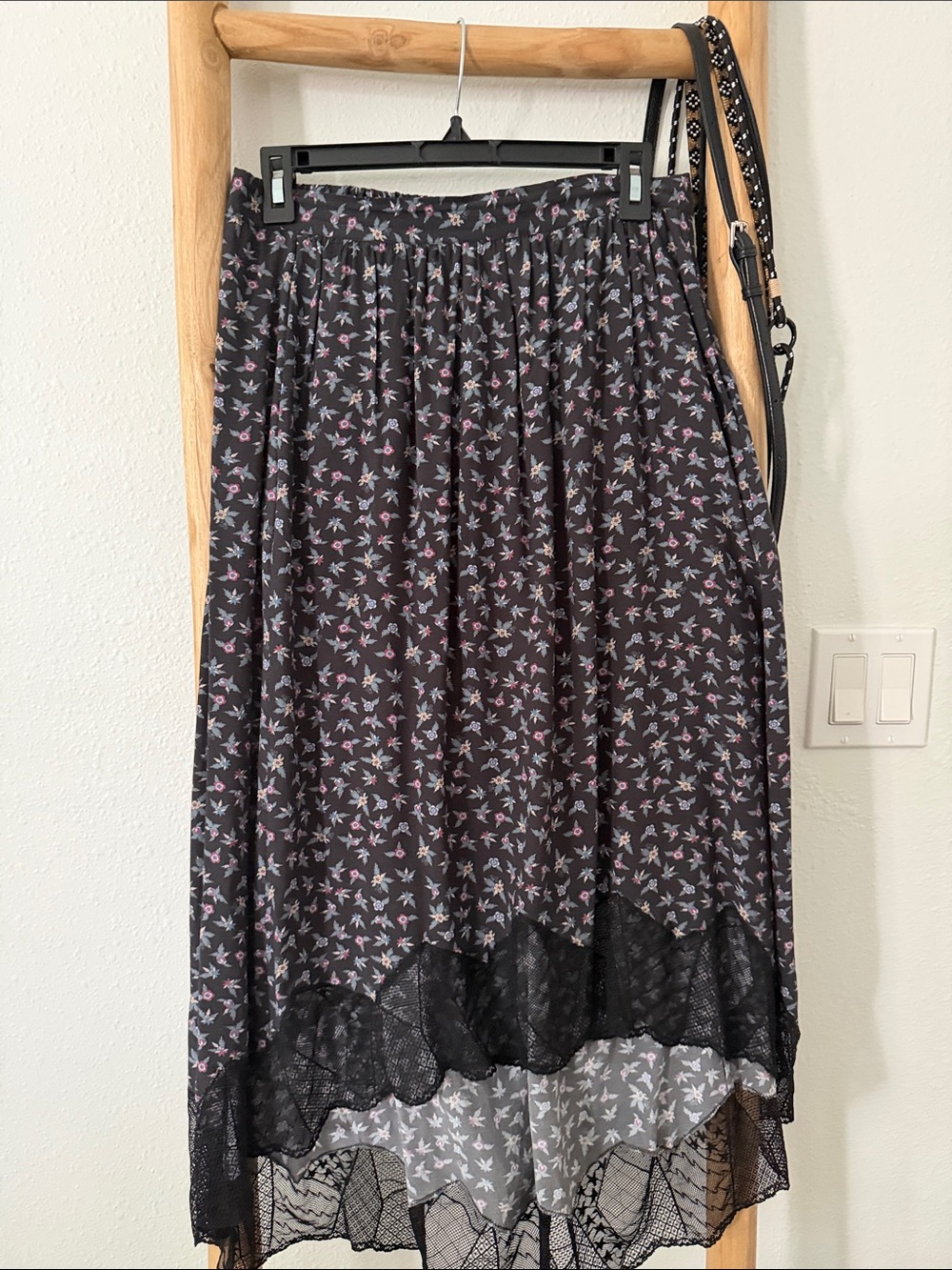 Zadig & Voltaire Black Floral High-Low Lace Hem Skirt